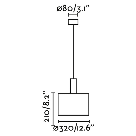 Diagrama de medidas de la Lámpara Colgante MAMBO 320 Negra/Ratán de FARO (modelo 64315-48), dimensiones en ratán y acero para iluminación interior en salas de estar, habitaciones y hospitality