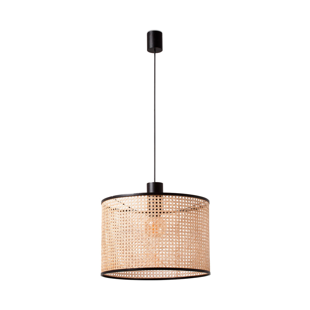 Lámpara colgante MAMBO 450 de FARO en negro mate y ratán natural, luminaria de suspensión LED para interiores, salas de estar y habitaciones con diseño moderno