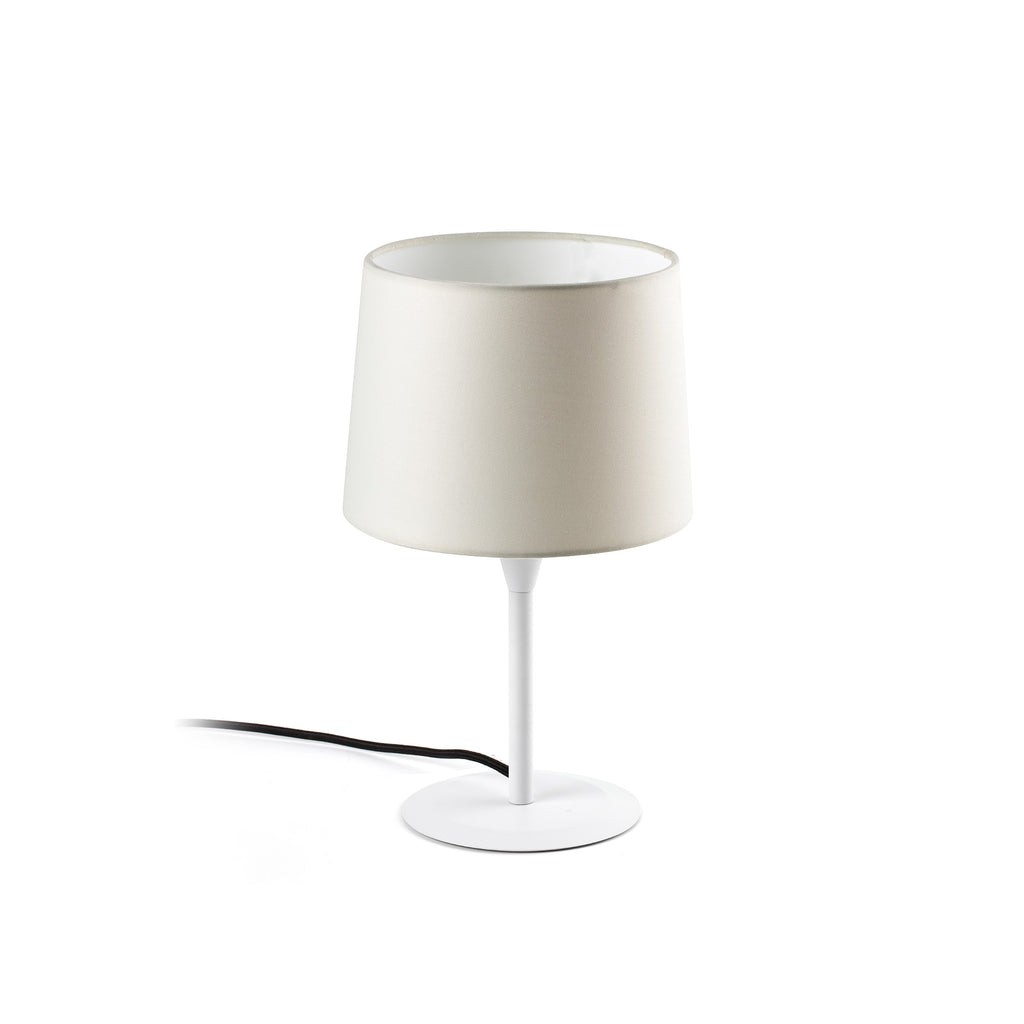 Lámpara de sobremesa CONGA S blanca y beige de FARO, modelo 64316-02, iluminación LED en acero y textil para interior, hogar y hospitality