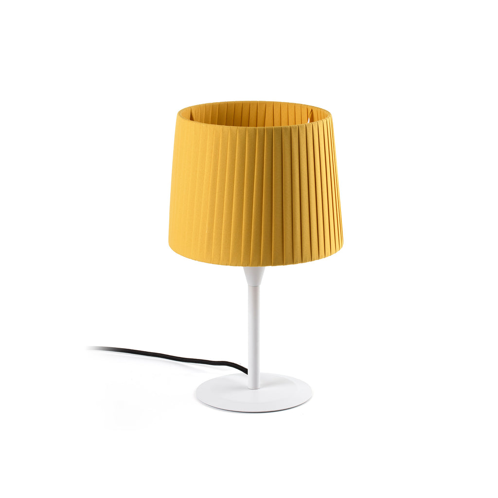 Lámpara de sobremesa SAMBA S Mini blanca con encintado amarillo de FARO, modelo 64316-36, iluminación interior para hogar, sala de estar o hospitality, en acero y textil