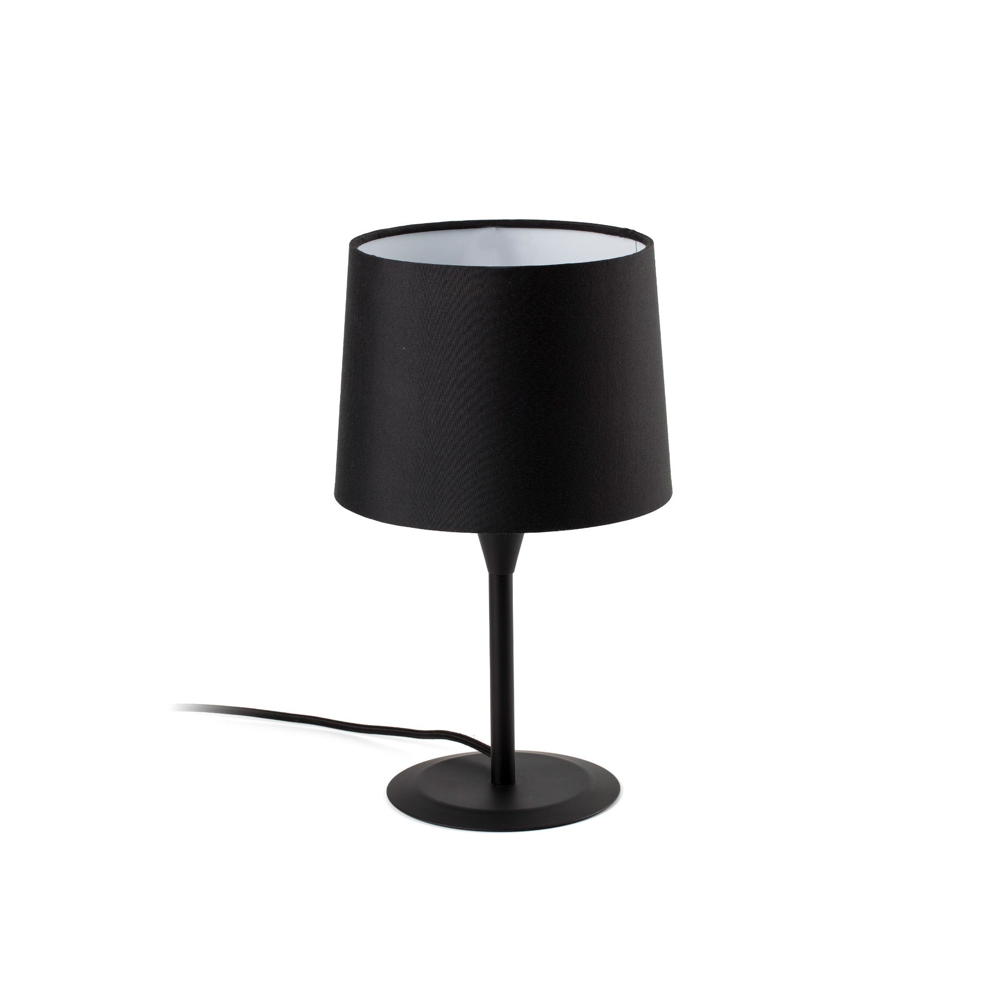 Lámpara de sobremesa CONGA S negra de FARO modelo 64317-03, diseño moderno en acero y textil para iluminación interior en hogar y hospitality