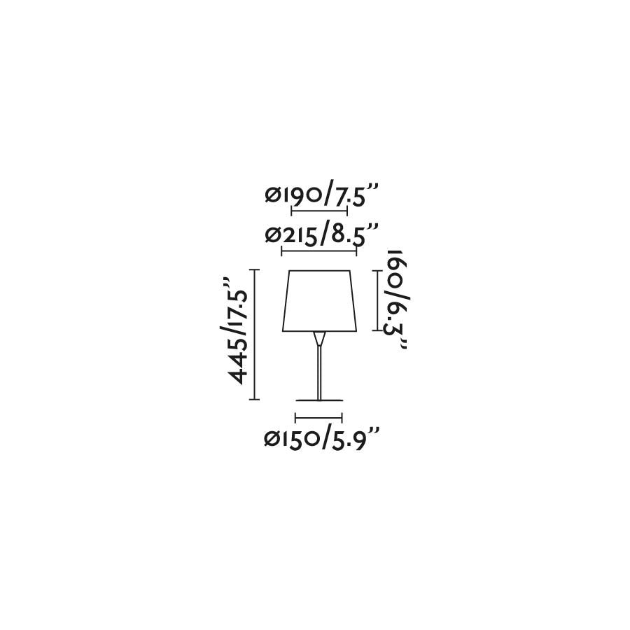 Diagrama de medidas de la lámpara de mesa SAMBA S Mini negra mate con encintado verde de FARO (64317-37), luminaria de sobremesa para interior y hospitality