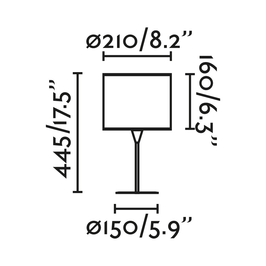 Diagrama de medidas de la lámpara de sobremesa MAMBO S negra con ratán de FARO (64317-47), iluminación LED para interior, hogar y hospitality, en acero