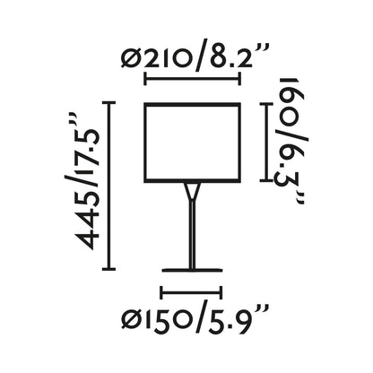 Diagrama de medidas de la lámpara de sobremesa MAMBO S negra con ratán de FARO (64317-47), iluminación LED para interior, hogar y hospitality, en acero