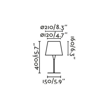 Medidas de la lámpara de sobremesa SUMBA S Mini negra con ratán FARO 64317-71, diagrama de dimensiones en altura, ancho y profundidad para iluminación interior del hogar.