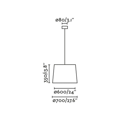 Diagrama de medidas y dimensiones de la lámpara colgante SAMBA 700 FARO en negro mate y beige textil de acero, suspensión interior LED para dormitorios, salones e hoteles