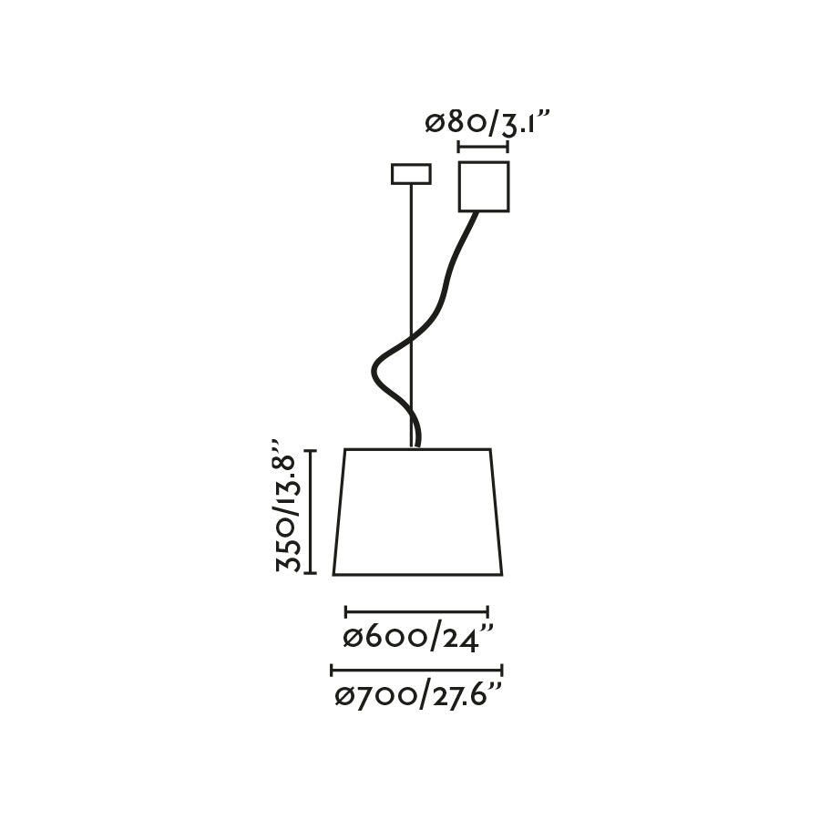 Diagrama de medidas de la lámpara colgante SAMBA 700 negra y beige de FARO (ref. 64330-154), luminaria de suspensión interior en acero y textil para dormitorios, salones y hoteles con iluminación indirecta