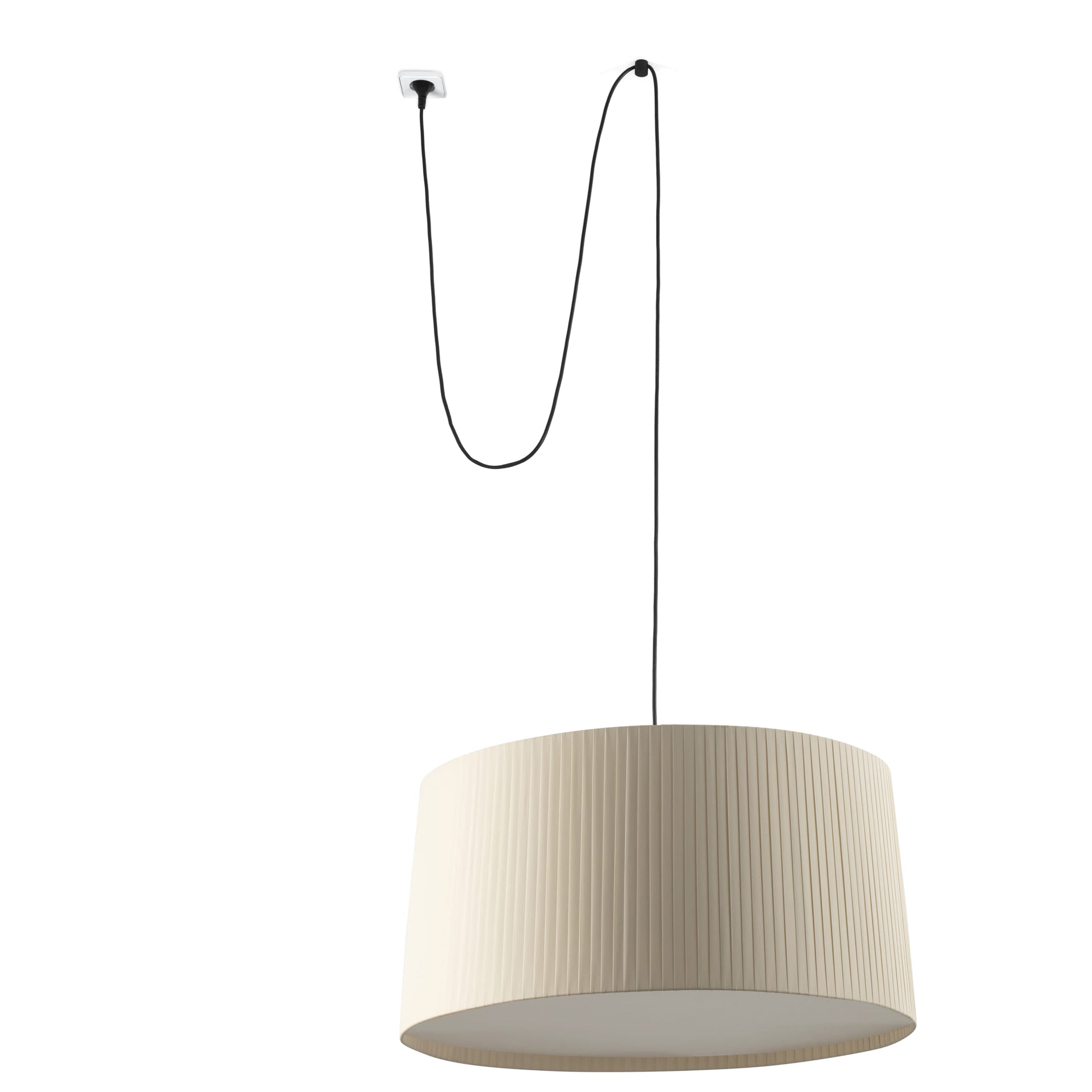 Lámpara colgante SAMBA 700 negra y beige con clavija de FARO, colección 6438, luminaria de suspensión interior en textil y acero para dormitorios y salones