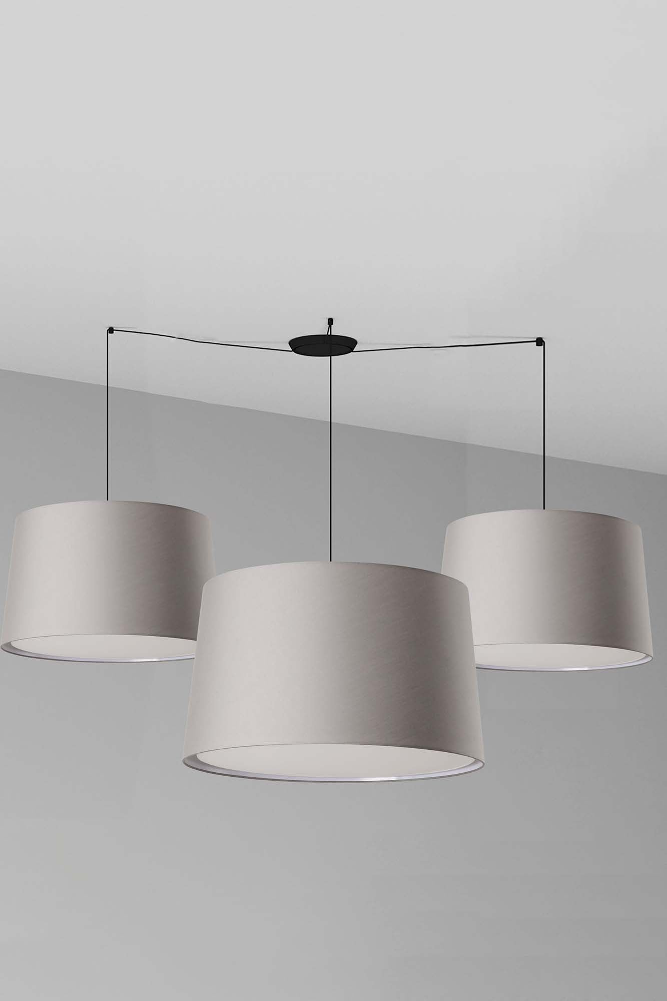 Lámpara colgante múltiple WINDSOR en negro y gris de FARO, modelo 64332-132, colección 2022, luminaria de suspensión interior para iluminación ambiente en restaurantes y hoteles, fabricada en acero y textil