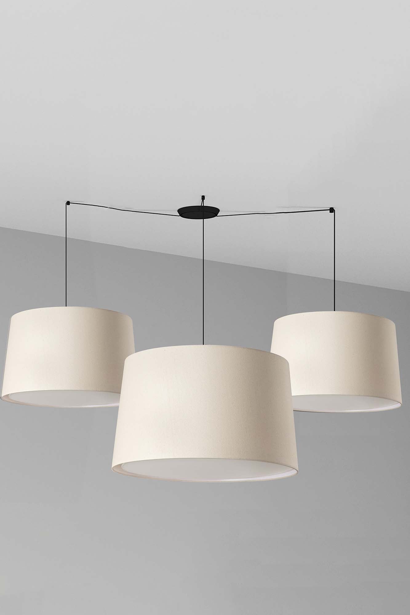 Luminaria colgante WINDSOR múltiple negro y lino de FARO, modelo 64332-153, iluminación ambiental interior en acero y tela lino para hogar moderno.