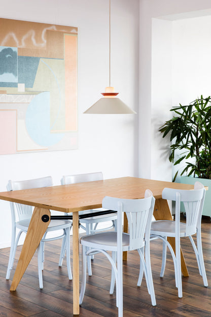 Lámpara colgante NAOS 400 en beige de FARO (ref. 64501) en ambiente interior contemporáneo e industrial, luminaria de suspensión en acero y cristal para iluminación del hogar