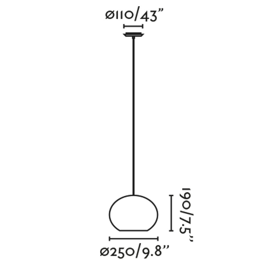 Diagrama de medidas de la luminaria colgante HAKA 250 negra y ratán de FARO (65134-73), dimensiones en cm para suspensión interior en acero y ratán estilo mediterráneo, ideal para salas de estar y hoteles.