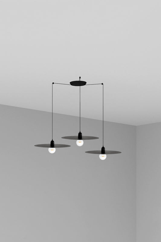 Luminaria colgante PLAT 3L negra FARO 68145-3L, diseño escandinavo en acero para interior con 3 luces E27 LED suspension LUZGURU