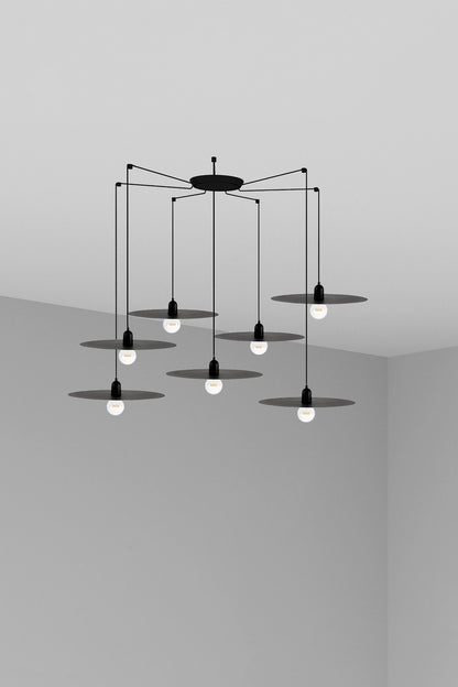 Luminaria colgante negra PLAT 7L de FARO, estilo escandinavo en acero con 7 luces LED E27 para interior, modelo 68145-7L