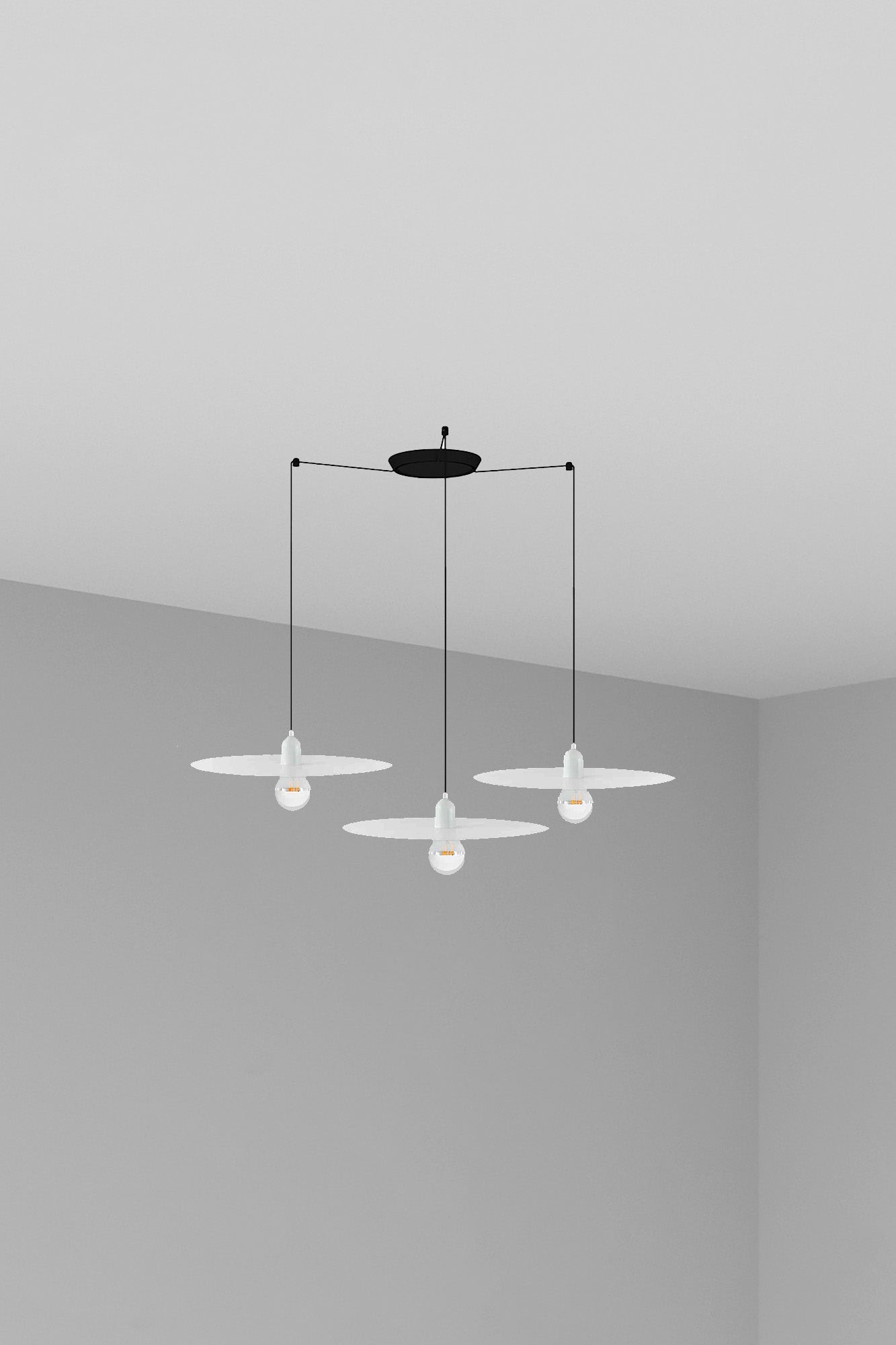 Luminaria colgante PLAT 3L en blanco de FARO, diseño escandinavo de acero con 3 luces para iluminación interior, modelo 68146-3L