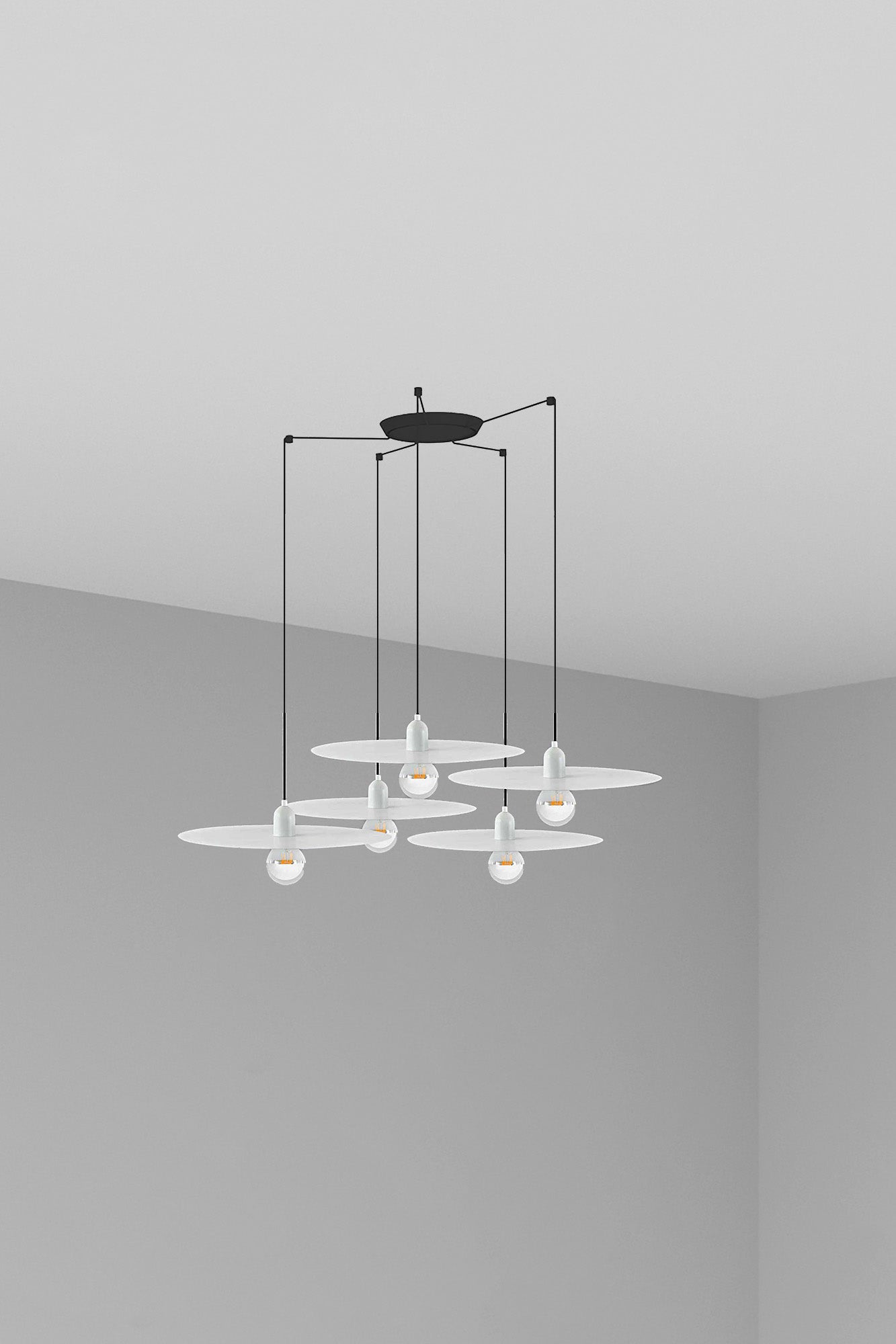 Luminaria colgante PLAT 5L blanca de FARO 68146-5L, diseño escandinavo en acero para interior, suspensión LED E27, iluminación moderna