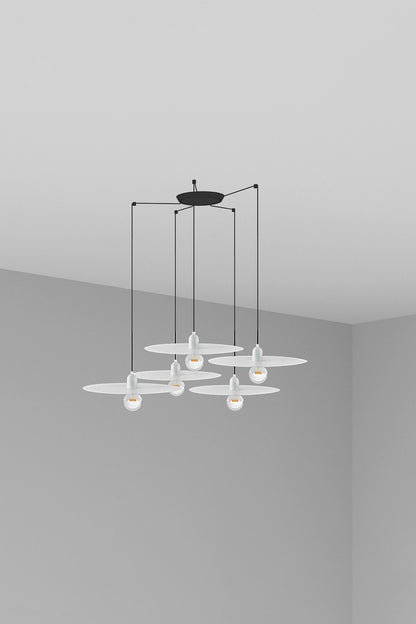 Luminaria colgante PLAT 5L blanca de FARO 68146-5L, diseño escandinavo en acero para interior, suspensión LED E27, iluminación moderna