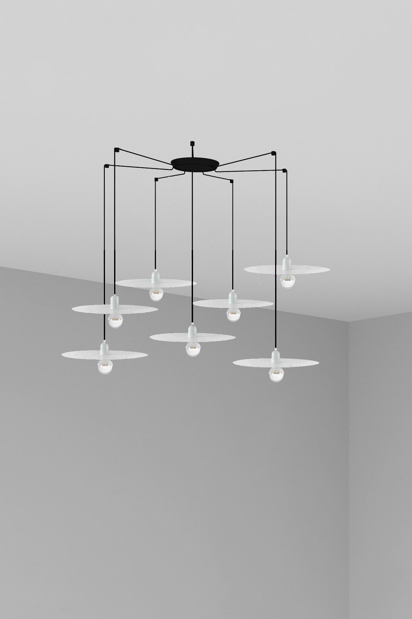 Luminaria colgante PLAT 7L blanca de FARO, diseño escandinavo en acero para techo interior con 7 luces LED y suspensión moderna - 68146-7L