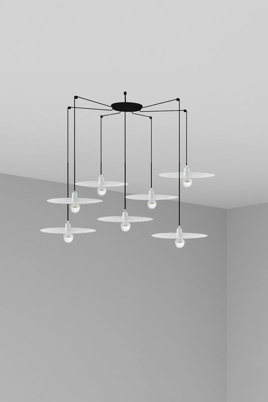 Luminaria colgante PLAT 7L blanca de FARO, diseño escandinavo en acero para techo interior con 7 luces LED y suspensión moderna - 68146-7L