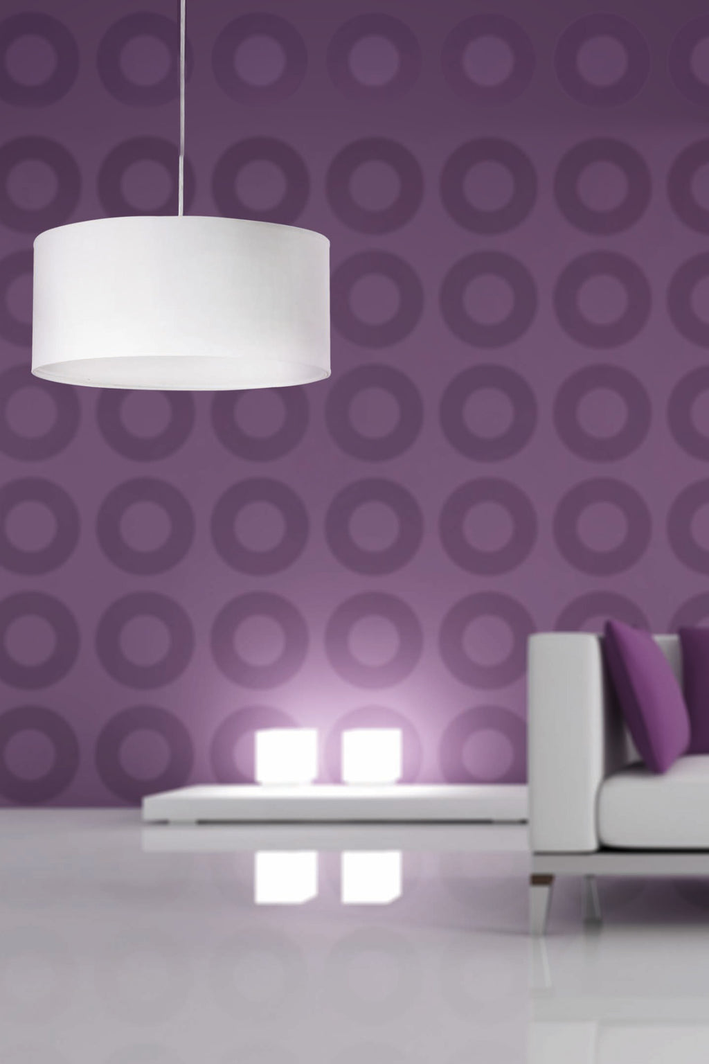 Luminaria colgante SEVEN 400 en blanco de FARO (modelo 68283, Colección 1528) en ambiente interior moderno del hogar, iluminación suspendida LED con estructura de metal y textil.