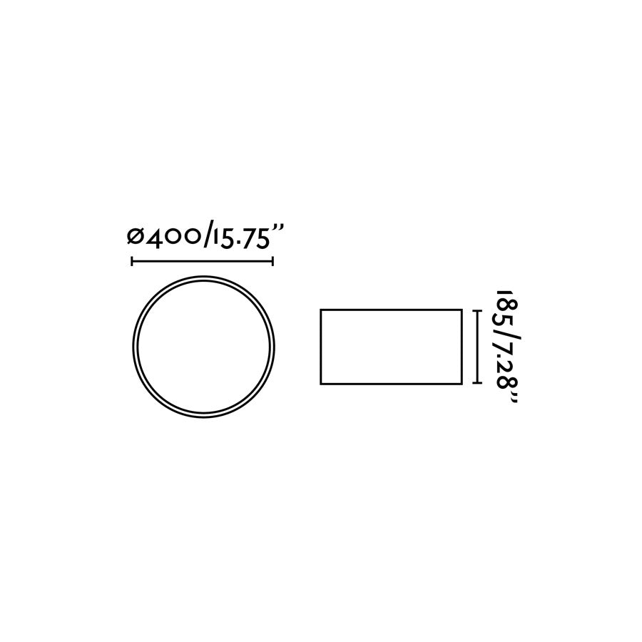 Medidas del Plafón SEVEN 400 Blanco FARO 68298 - Dimensiones luminaria superficie interior de techo en acero y textil, iluminación residencial LED E27