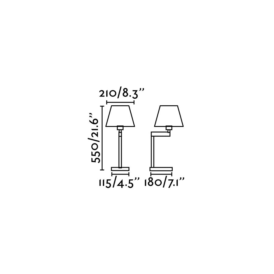 Dimensiones de la lámpara sobremesa ARTIS en bronce de FARO modelo 68488, iluminación interior LED E27 con base acero y pantalla textil para hogar y hotel