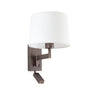 Aplique de pared ARTIS con lector integrado FARO 68492-01, bronce envejecido y difusor blanco, luminaria superficie para iluminación interior de habitaciones, acero textil
