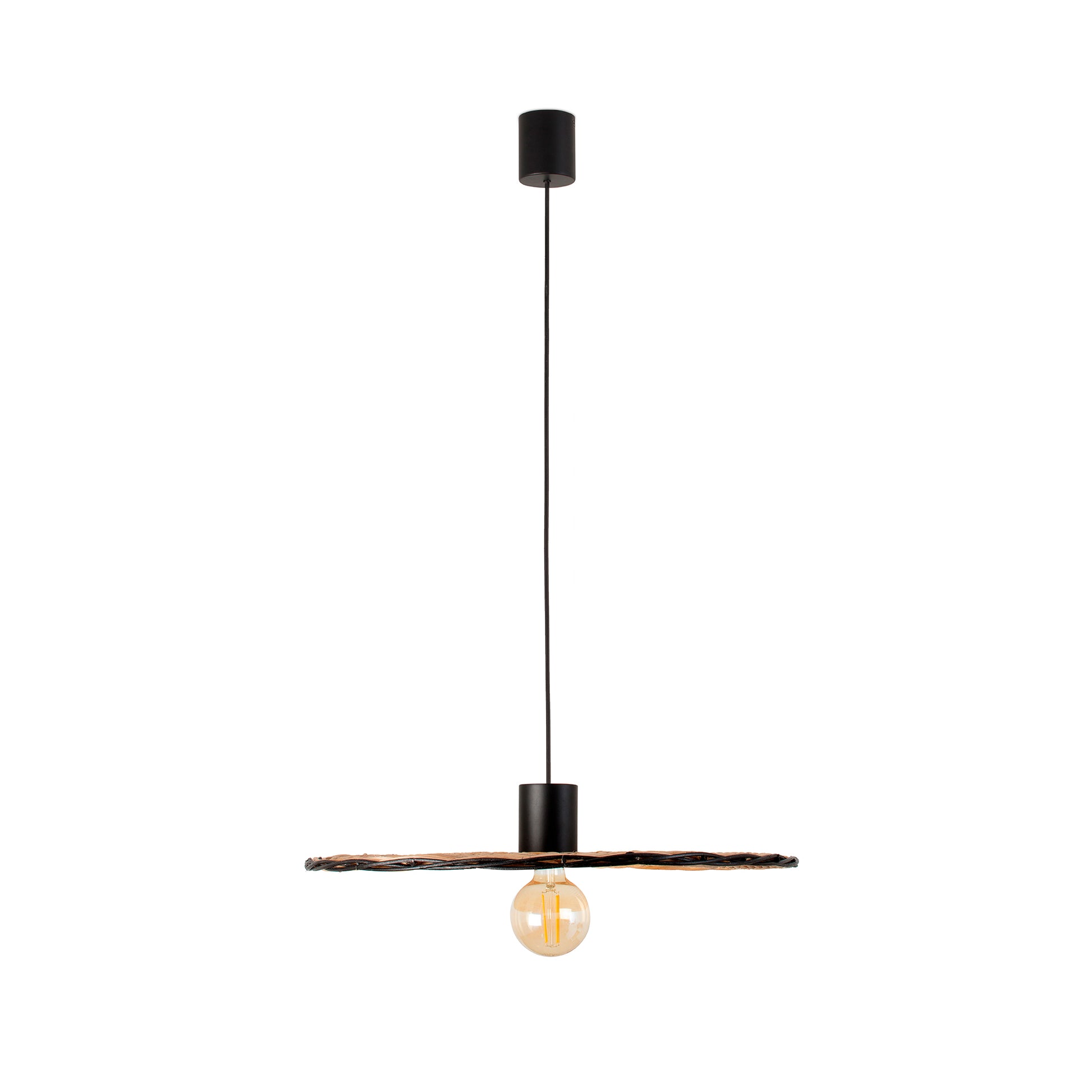 Lámpara colgante COSTAS 600 negra con ratán de FARO, diseño minimalista mediterráneo para iluminación LED interior, modelo 68590-69