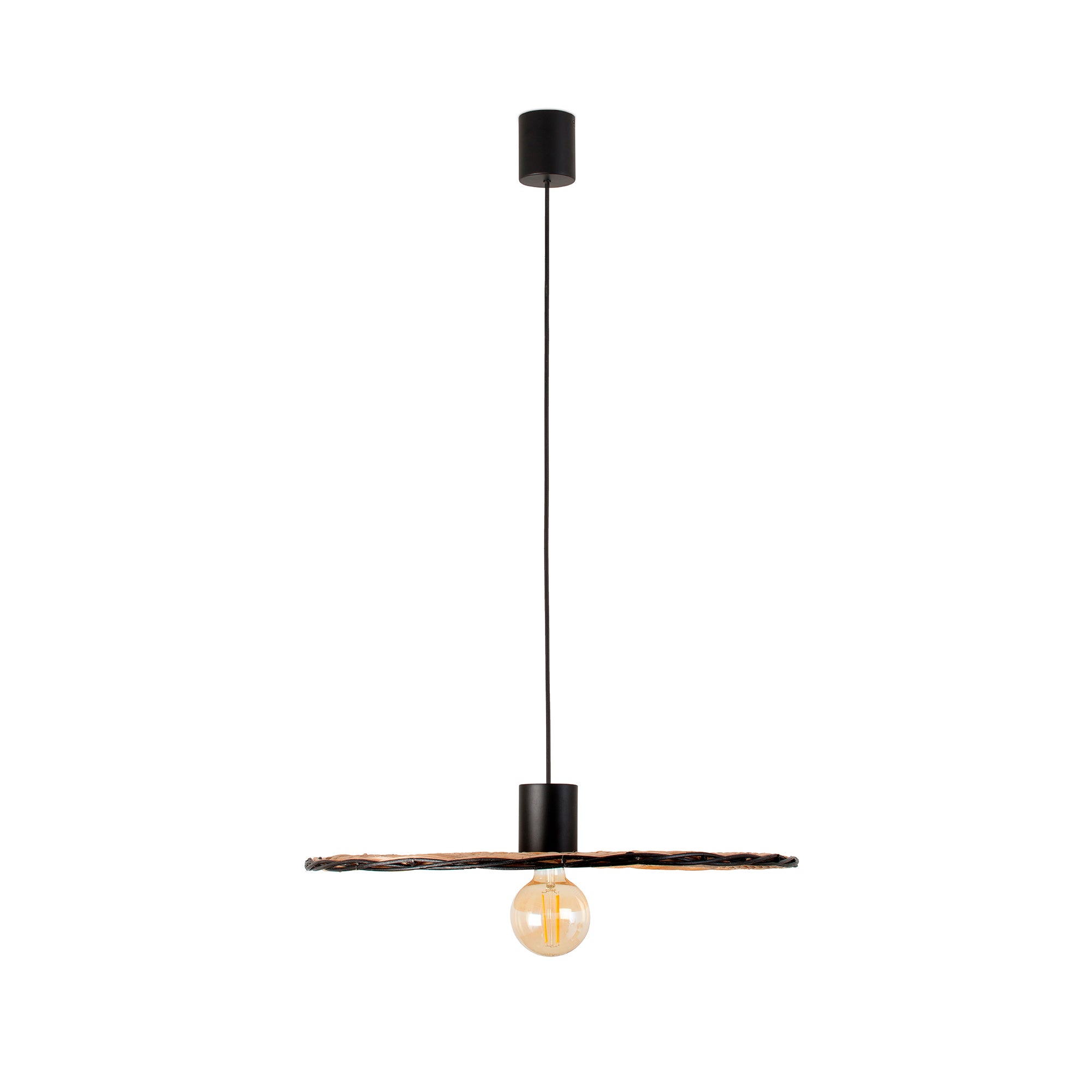 Lámpara colgante COSTAS 600 negra con ratán de FARO, diseño minimalista mediterráneo para iluminación LED interior, modelo 68590-69