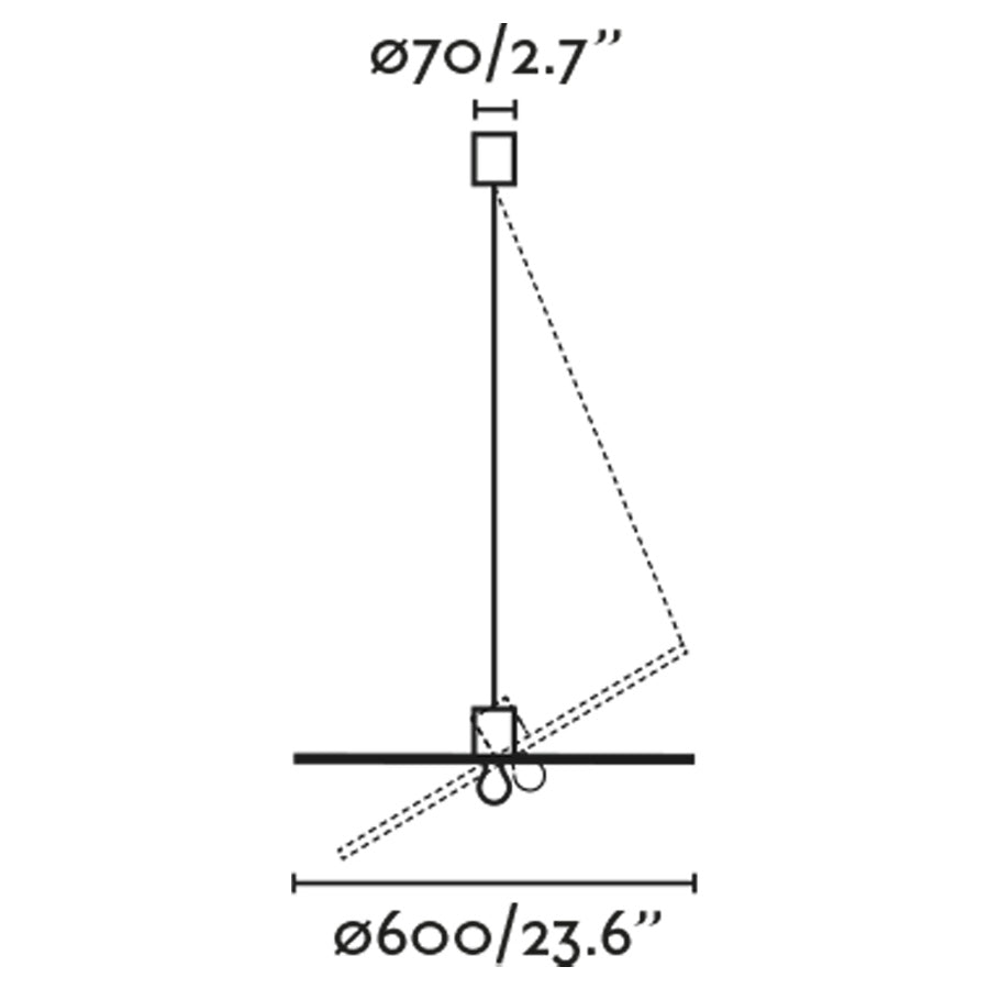 Diagrama de medidas lámpara colgante COSTAS 600 negra y ratán FARO 68590-69, luminaria de suspensión minimalista mediterránea para interior con iluminación LED