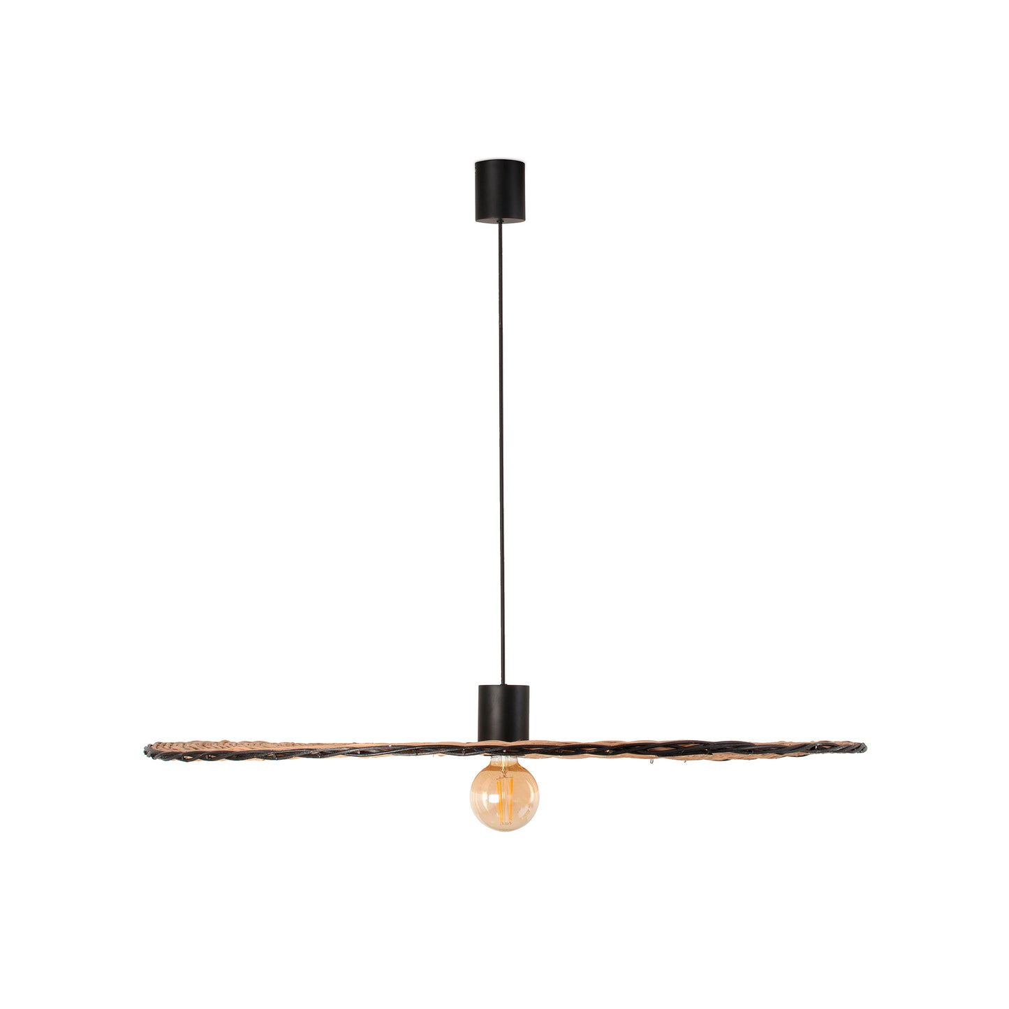 Lámpara colgante COSTAS 1000 de FARO en negro mate y ratán natural, luminaria suspendida estilo mediterráneo para iluminación interior del hogar, diseño Lluscà 68590-70