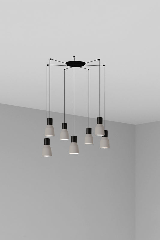 Lámpara colgante KOMBO 120 7L gris de FARO, diseño moderno en acero negro mate para salón o comedor interior, modelo 68591-7L por Nutcreatives