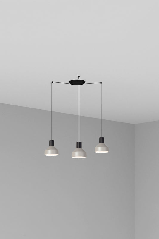 Lámpara colgante KOMBO 200 3L gris de FARO, diseño geométrico en acero, iluminación interior moderna con 3 bombillas LED E27, suspensión 68593-3L