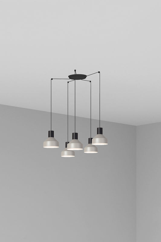 Lámpara colgante KOMBO 200 5L gris FARO, diseño geométrico en acero y metal para iluminación LED interior, modelo 68593-5L