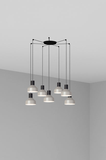Lámpara colgante KOMBO 200 7L en gris de FARO (68593-7L), diseño moderno de metal y acero para iluminación interior suspendida con LED E27