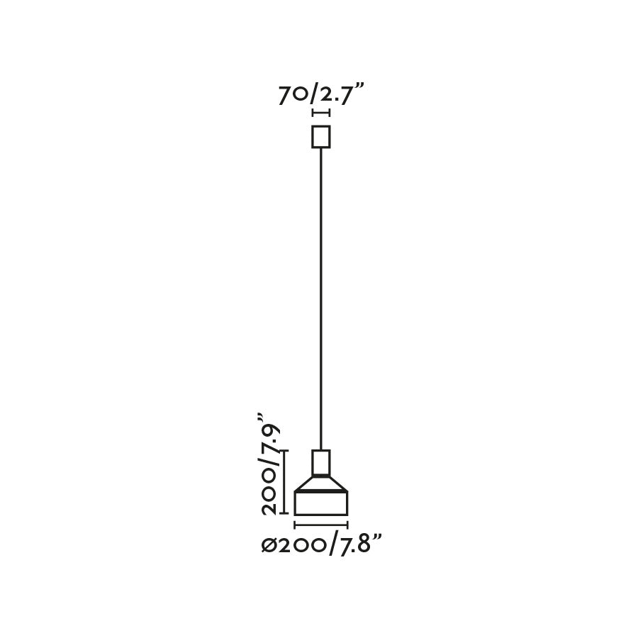 Diagrama de medidas de la lámpara colgante KOMBO 200 beige de FARO (modelo 68594-1L), diseño geométrico en acero para iluminación LED en salón o comedor interior