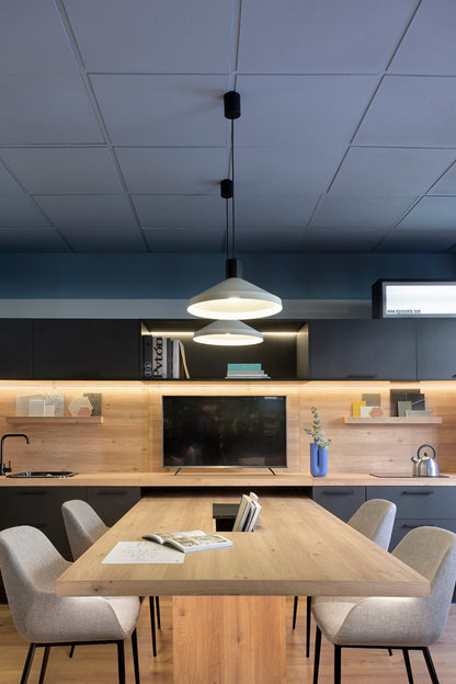 Lámpara colgante KOMBO 400 en gris de FARO en ambiente interior moderno, diseño de acero metal para iluminación hogar LED compatible