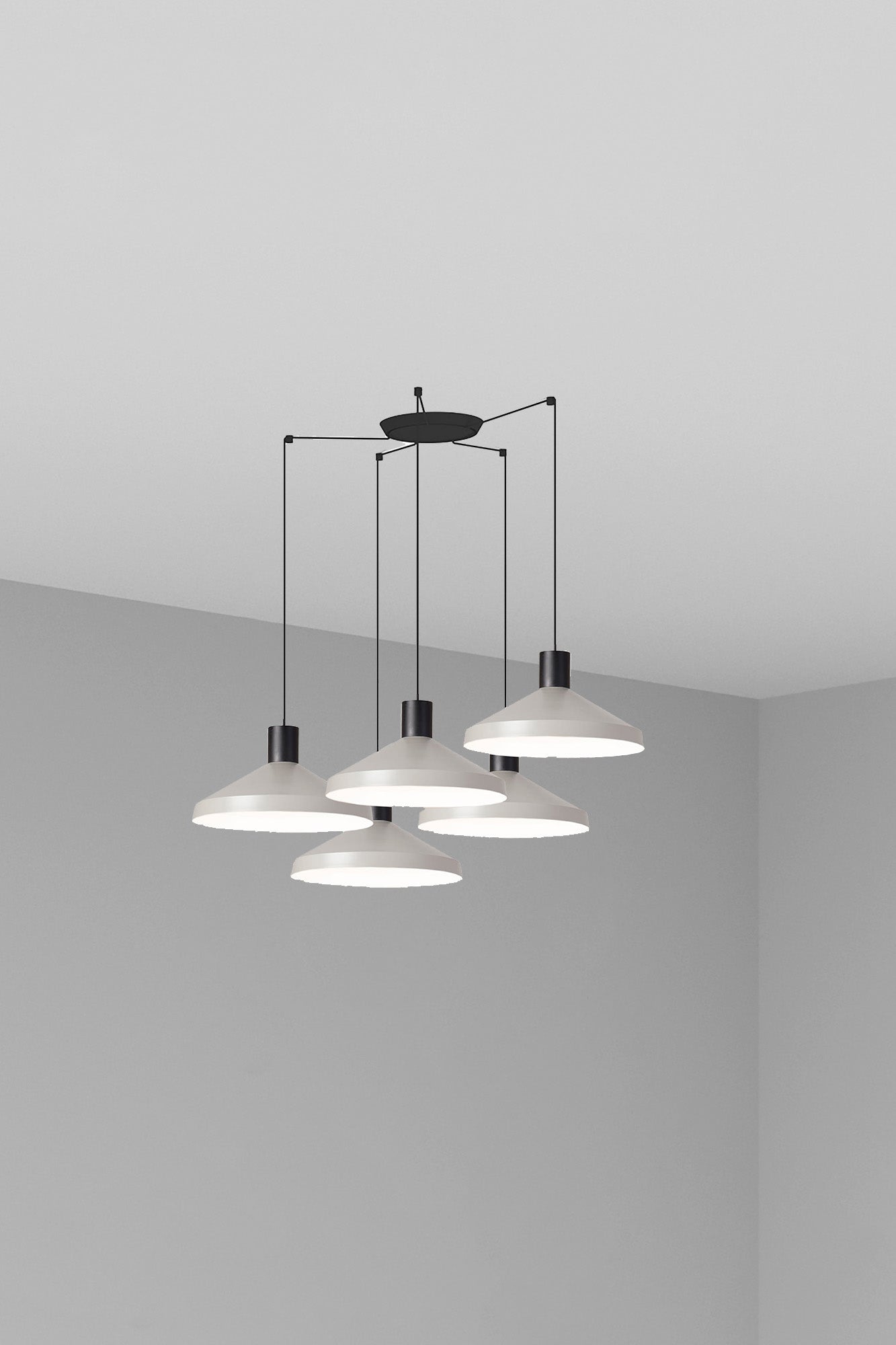 Lámpara colgante KOMBO 400 5L gris de FARO, diseño moderno en metal y acero para iluminación LED interior, suspensión 68595-5L