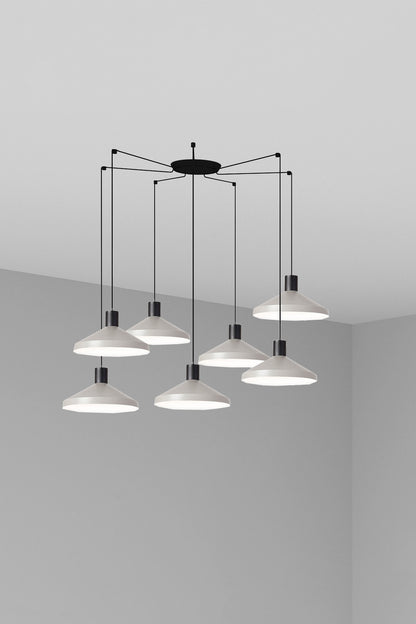 Lámpara colgante KOMBO 400 7L gris de FARO, diseño de suspensión en acero y metal para interior, salón o comedor - modelo 68595-7L