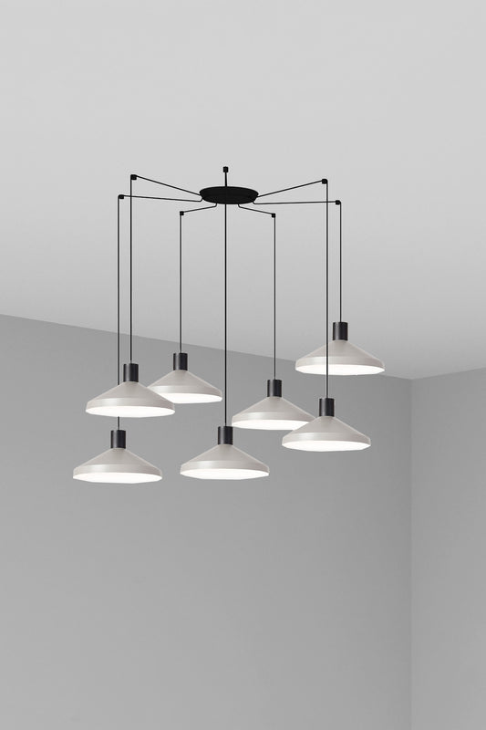 Lámpara colgante KOMBO 400 7L gris de FARO, diseño de suspensión en acero y metal para interior, salón o comedor - modelo 68595-7L