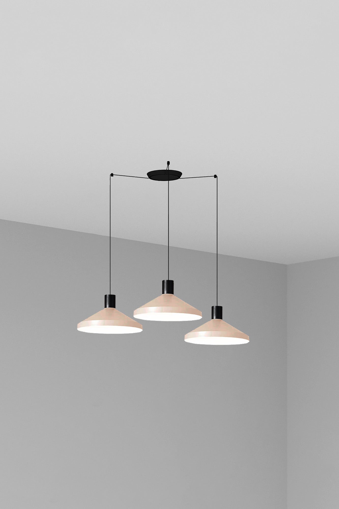 Lámpara colgante KOMBO 400 3L beige de FARO, diseño geométrico en acero para salón y comedor interior, suspensión moderna Nutcreatives 68596-3L