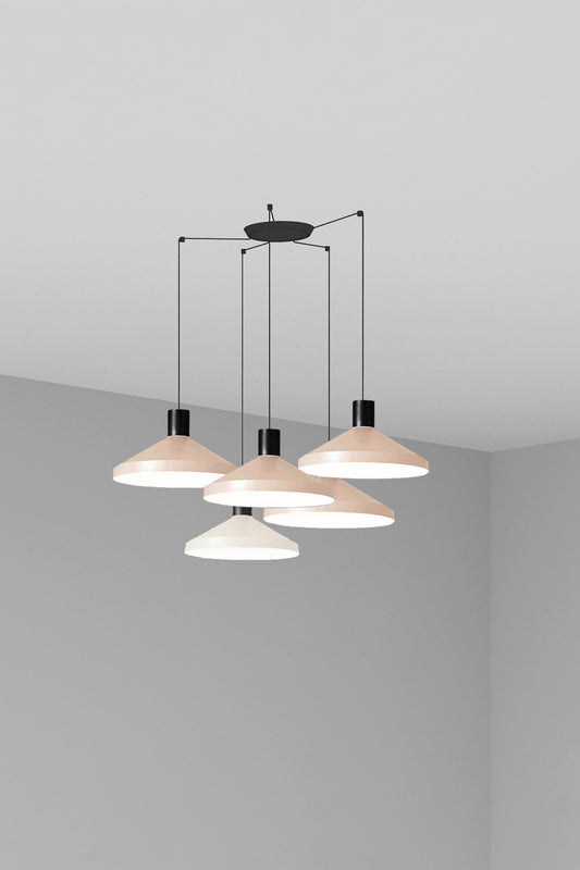 Lámpara colgante Kombo 400 5L beige de Faro, diseño de suspensión en metal para salón o comedor interior