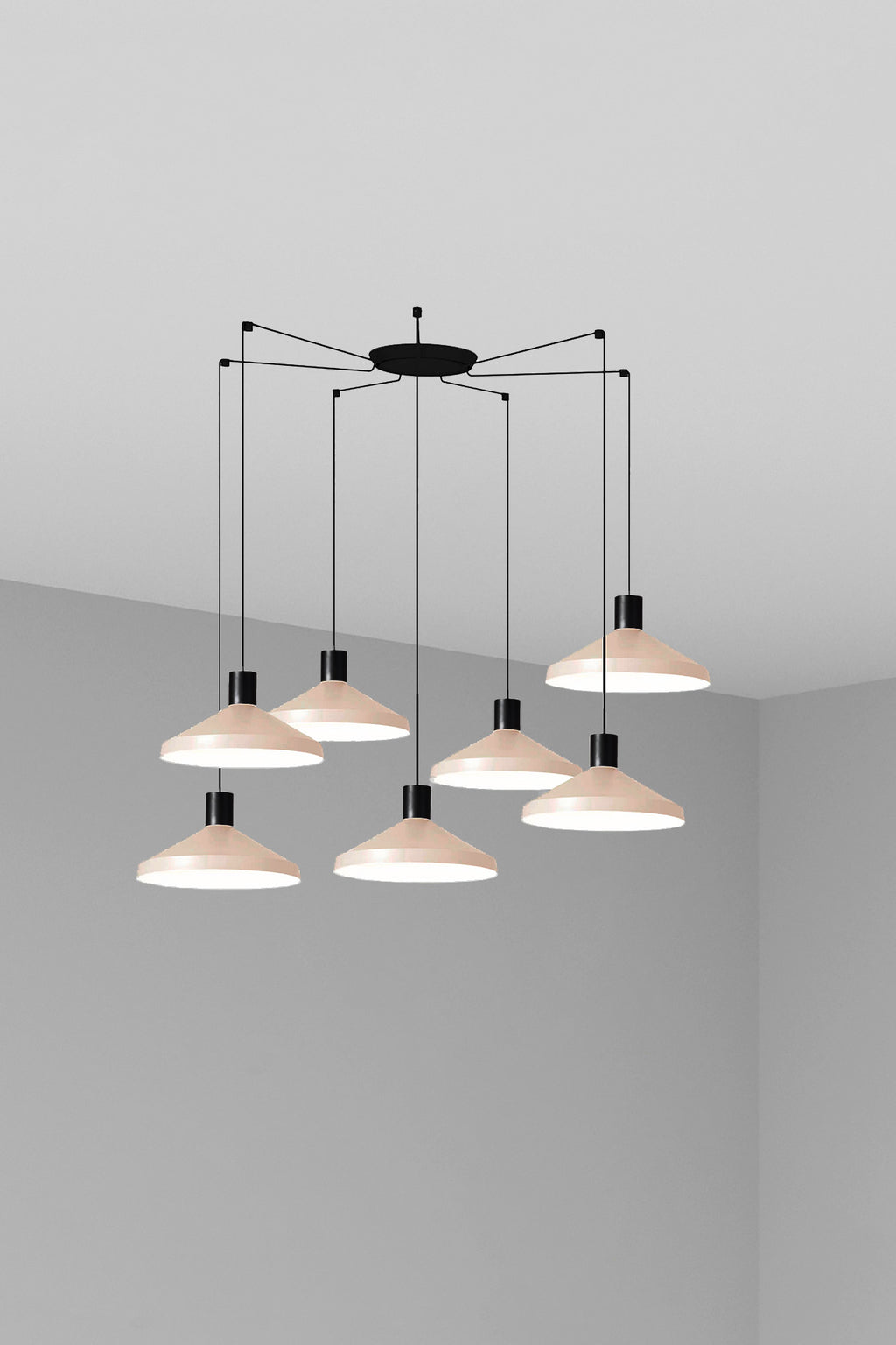 Lámpara colgante KOMBO 400 7L beige de FARO, diseño en metal y acero para iluminación LED interior en el hogar, suspensión moderna ref. 68596-7L