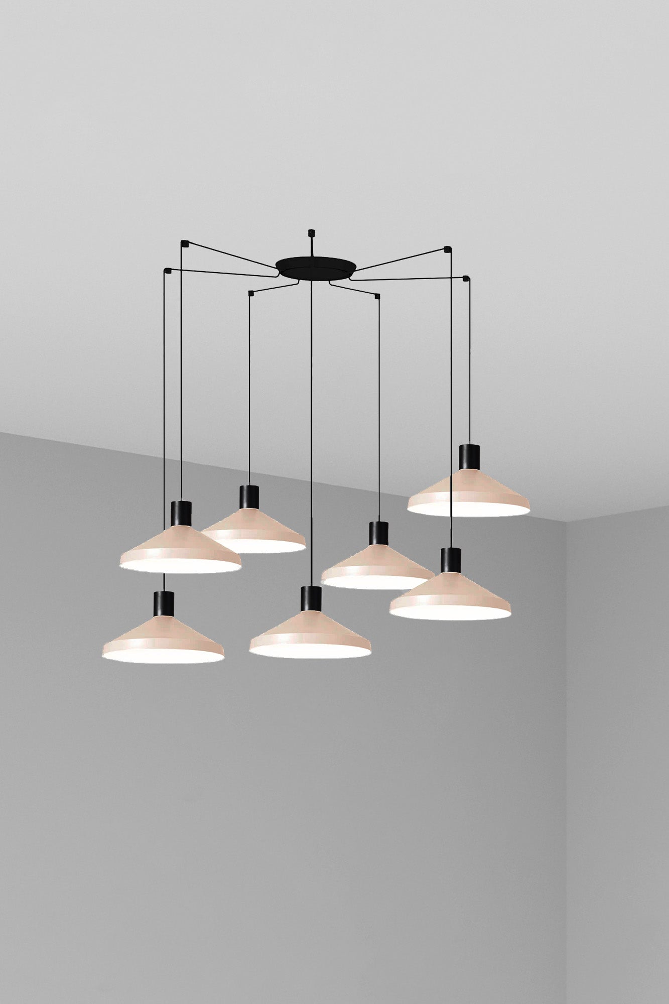 Lámpara colgante KOMBO 400 7L beige de FARO, diseño en metal y acero para iluminación LED interior en el hogar, suspensión moderna ref. 68596-7L