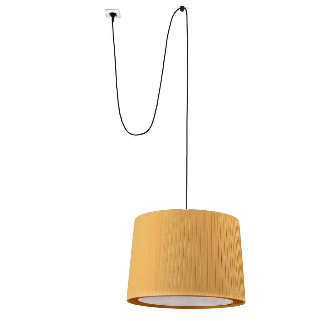 Lámpara colgante SAMBA negra y amarilla con clavija FARO modelo 68604-45, diseño de suspensión interior en acero textil para salas de estar, habitaciones y hospitality, compatible con bombillas E27 LED