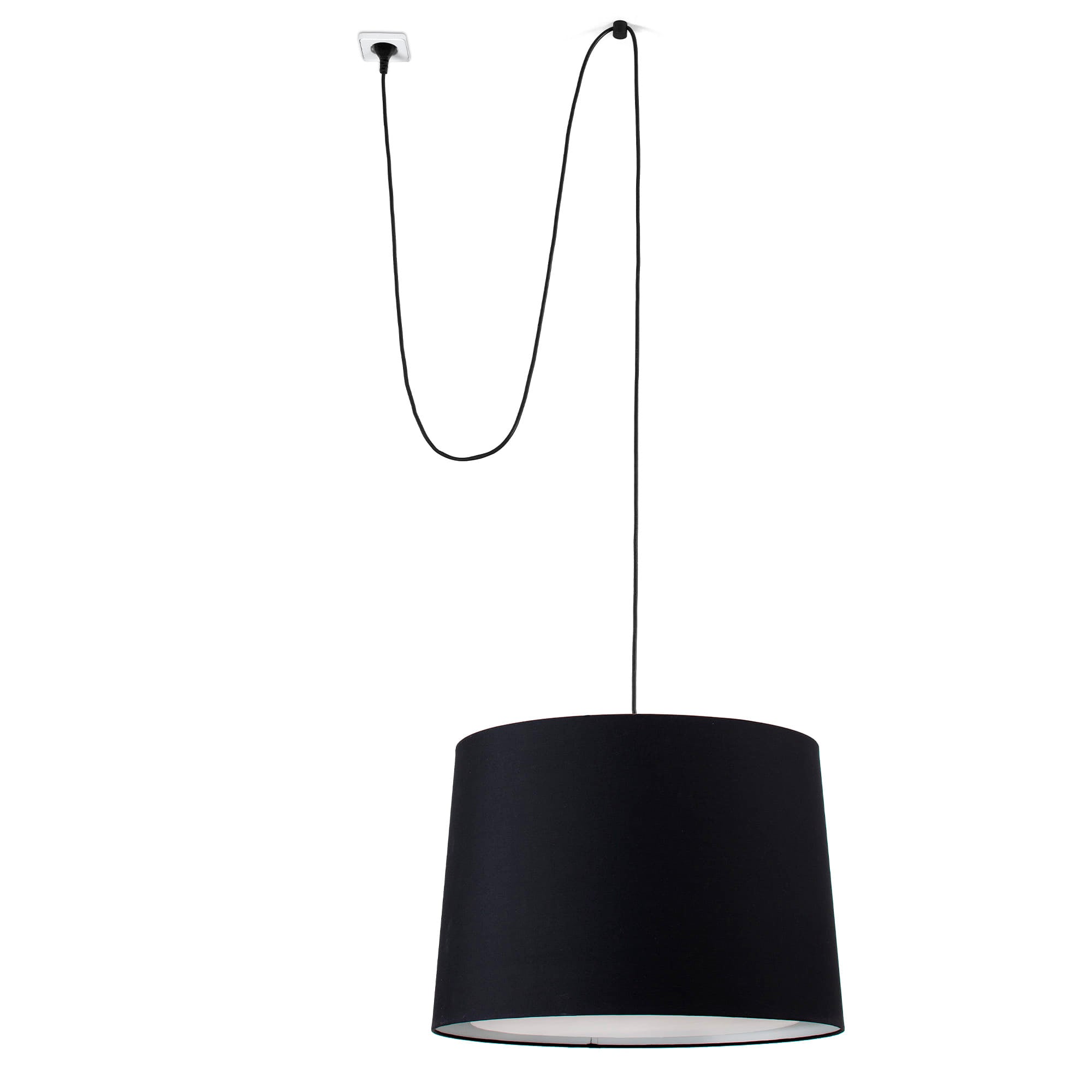 Lámpara colgante CONGA negra con clavija de FARO modelo 68604-56, suspensión interior en acero y textil para iluminación hogar y hospitality, compatible LED E27