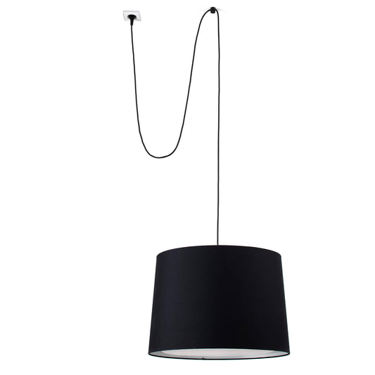 Lámpara colgante CONGA negra con clavija de FARO modelo 68604-56, suspensión interior en acero y textil para iluminación hogar y hospitality, compatible LED E27