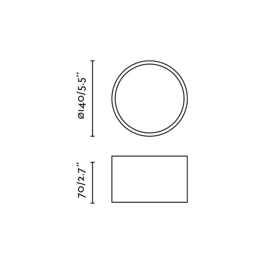 Medidas detalladas del Plafón LED MIZU Negro 15W FARO 68618, luminaria de superficie minimalista en negro mate para interior, 15W, 2700K iluminación cálida