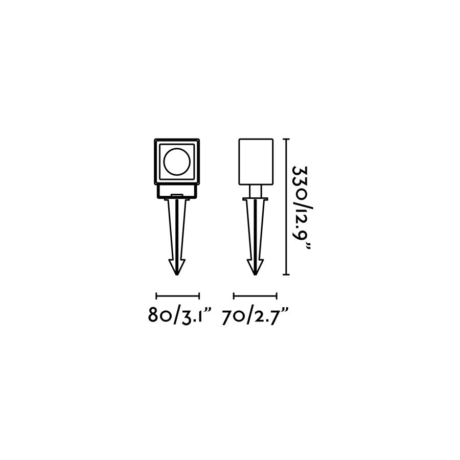 Diagrama de dimensiones del Proyector LED Exterior SOBEK Negro FARO 70151, medidas en mm para luminaria de aluminio IP65 en jardín o fachada