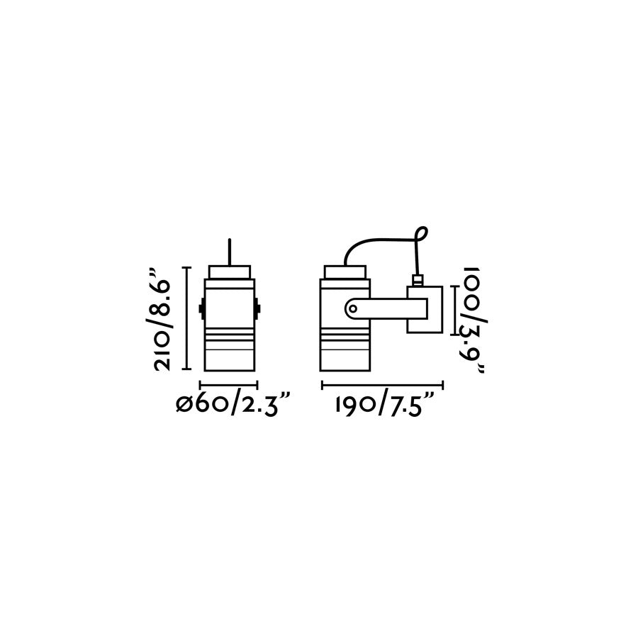 Diagrama de medidas de la Lámpara Proyector LIT Gris Oscuro FARO 70260, iluminación exterior de pared en aluminio IP54 con foco GU10 LED